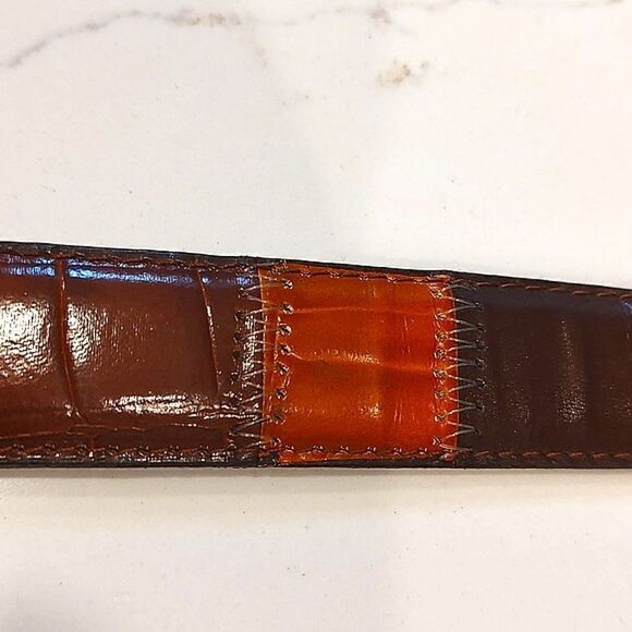 Leather Patchwork Reptile and Croc Embossed Belt Goldtone Buckle Size M - Picture 10 of 13